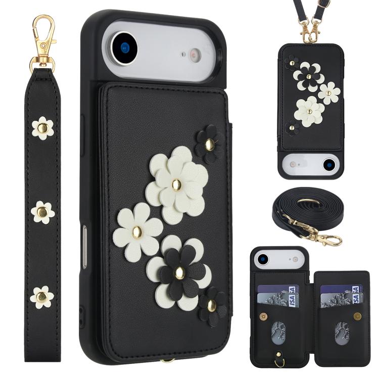 Crossbody Flower Pattern Leather Phone Case, For iPhone Air, For iPhone 15 Pro Max, For iPhone 15 Pro, For iPhone 15 Plus / 14 Plus