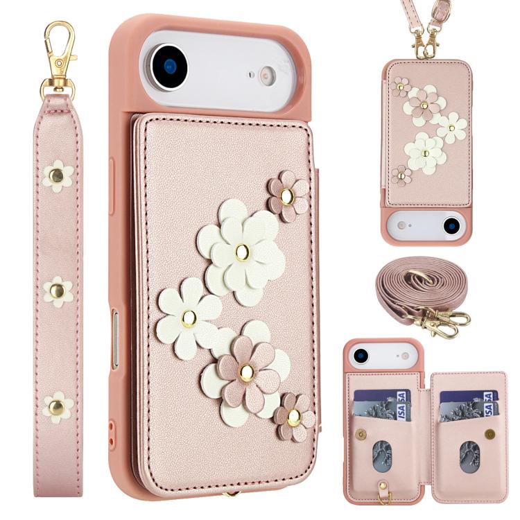 Crossbody Flower Pattern Leather Phone Case, For iPhone Air, For iPhone 15 Pro Max, For iPhone 15 Pro, For iPhone 15 Plus / 14 Plus