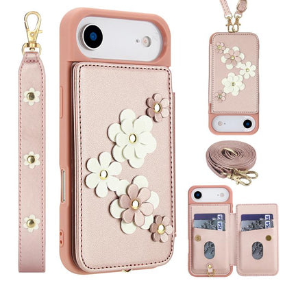 Crossbody Flower Pattern Leather Phone Case, For iPhone Air, For iPhone 15 Pro Max, For iPhone 15 Pro, For iPhone 15 Plus / 14 Plus