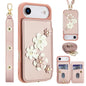Crossbody Flower Pattern Leather Phone Case, For iPhone Air, For iPhone 15 Pro Max, For iPhone 15 Pro, For iPhone 15 Plus / 14 Plus