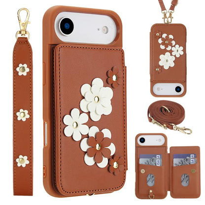 Crossbody Flower Pattern Leather Phone Case, For iPhone Air, For iPhone 15 Pro Max, For iPhone 15 Pro, For iPhone 15 Plus / 14 Plus
