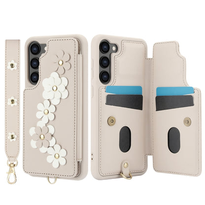 Crossbody Flower Pattern Leather Phone Case, For Samsung Galaxy S22+ 5G