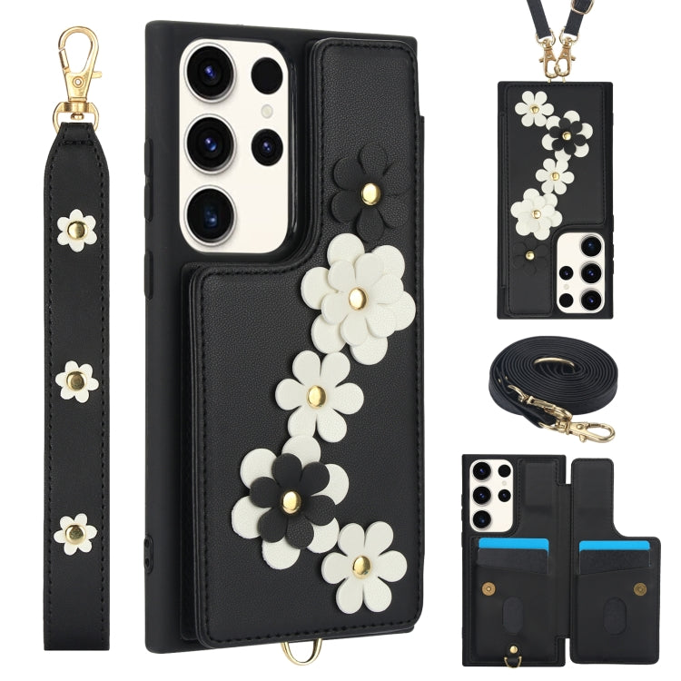 Crossbody Flower Pattern Leather Phone Case, For Samsung Galaxy S23 FE 5G, For Samsung Galaxy S23 Ultra 5G, For Samsung Galaxy S23+ 5G, For Samsung Galaxy S22 Ultra 5G