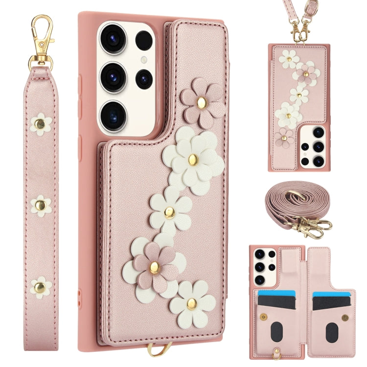 Crossbody Flower Pattern Leather Phone Case, For Samsung Galaxy S23 FE 5G, For Samsung Galaxy S23 Ultra 5G, For Samsung Galaxy S23+ 5G, For Samsung Galaxy S22 Ultra 5G