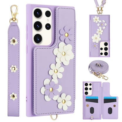 Crossbody Flower Pattern Leather Phone Case, For Samsung Galaxy S23 FE 5G, For Samsung Galaxy S23 Ultra 5G, For Samsung Galaxy S23+ 5G, For Samsung Galaxy S22 Ultra 5G
