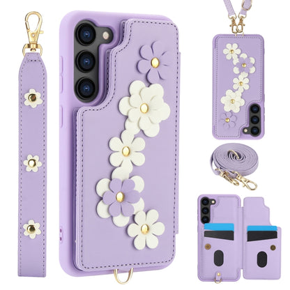 Crossbody Flower Pattern Leather Phone Case, For Samsung Galaxy S23 FE 5G, For Samsung Galaxy S23 Ultra 5G, For Samsung Galaxy S23+ 5G, For Samsung Galaxy S22 Ultra 5G