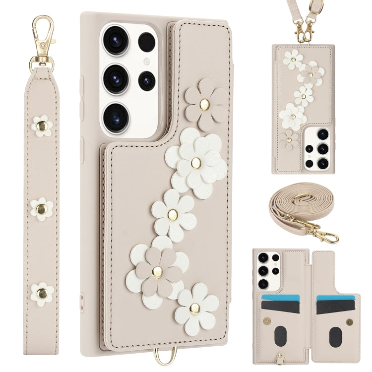 Crossbody Flower Pattern Leather Phone Case, For Samsung Galaxy S23 FE 5G, For Samsung Galaxy S23 Ultra 5G, For Samsung Galaxy S23+ 5G, For Samsung Galaxy S22 Ultra 5G