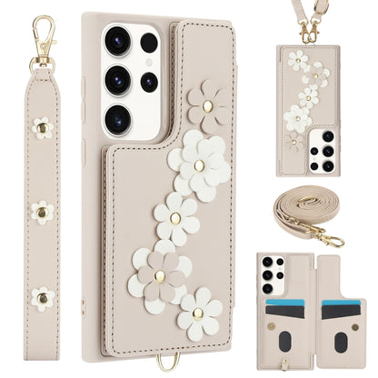 Crossbody Flower Pattern Leather Phone Case, For Samsung Galaxy S23 FE 5G, For Samsung Galaxy S23 Ultra 5G, For Samsung Galaxy S23+ 5G, For Samsung Galaxy S22 Ultra 5G