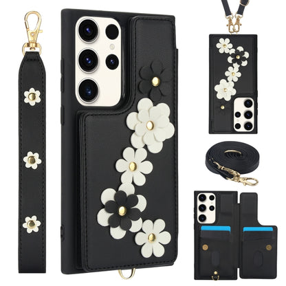 Crossbody Flower Pattern Leather Phone Case, For Samsung Galaxy S23 FE 5G, For Samsung Galaxy S23 Ultra 5G, For Samsung Galaxy S23+ 5G, For Samsung Galaxy S22 Ultra 5G
