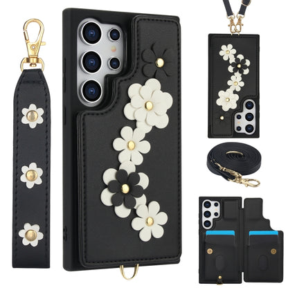 Crossbody Flower Pattern Leather Phone Case, For Samsung Galaxy S25+ 5G, For Samsung Galaxy S25 Ultra 5G, For Samsung Galaxy S24 Ultra 5G, For Samsung Galaxy S24+ 5G