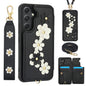 Crossbody Flower Pattern Leather Phone Case, For Samsung Galaxy S25+ 5G, For Samsung Galaxy S25 Ultra 5G, For Samsung Galaxy S24 Ultra 5G, For Samsung Galaxy S24+ 5G