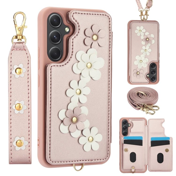 Crossbody Flower Pattern Leather Phone Case, For Samsung Galaxy S25+ 5G, For Samsung Galaxy S25 Ultra 5G, For Samsung Galaxy S24 Ultra 5G, For Samsung Galaxy S24+ 5G