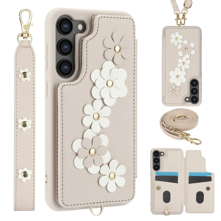 Crossbody Flower Pattern Leather Phone Case, For Samsung Galaxy S23 FE 5G, For Samsung Galaxy S23 Ultra 5G, For Samsung Galaxy S23+ 5G, For Samsung Galaxy S22 Ultra 5G