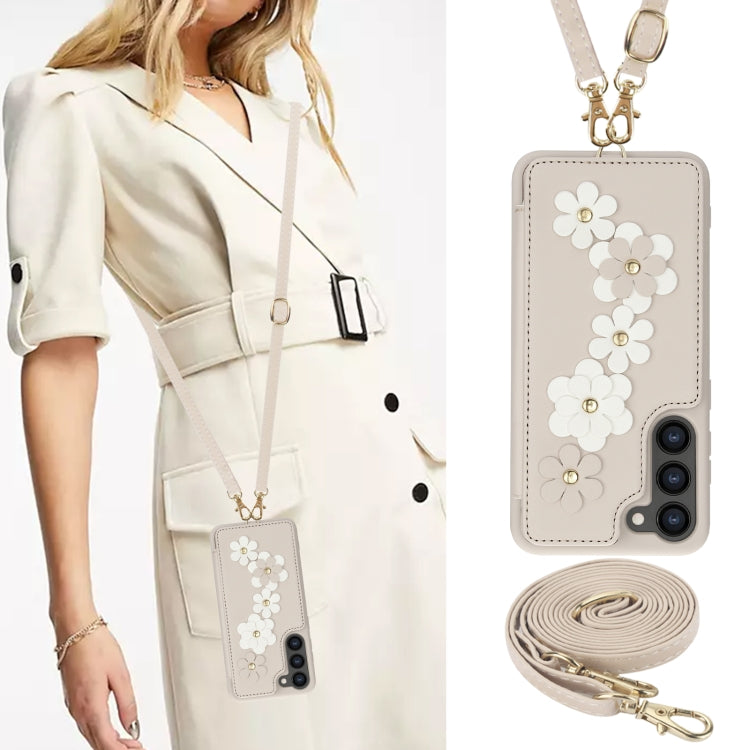 Crossbody Flower Pattern Leather Phone Case, For Samsung Galaxy S23 FE 5G, For Samsung Galaxy S23 Ultra 5G, For Samsung Galaxy S23+ 5G, For Samsung Galaxy S22 Ultra 5G
