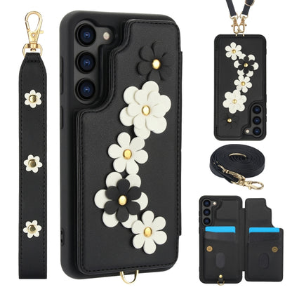 Crossbody Flower Pattern Leather Phone Case, For Samsung Galaxy S23 FE 5G, For Samsung Galaxy S23 Ultra 5G, For Samsung Galaxy S23+ 5G, For Samsung Galaxy S22 Ultra 5G