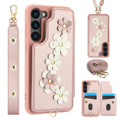 Crossbody Flower Pattern Leather Phone Case, For Samsung Galaxy S23 FE 5G, For Samsung Galaxy S23 Ultra 5G, For Samsung Galaxy S23+ 5G, For Samsung Galaxy S22 Ultra 5G