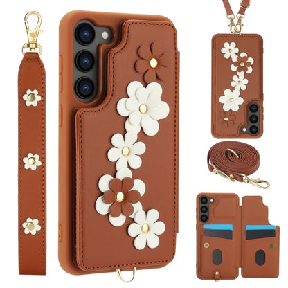 Crossbody Flower Pattern Leather Phone Case, For Samsung Galaxy S23 FE 5G, For Samsung Galaxy S23 Ultra 5G, For Samsung Galaxy S23+ 5G, For Samsung Galaxy S22 Ultra 5G