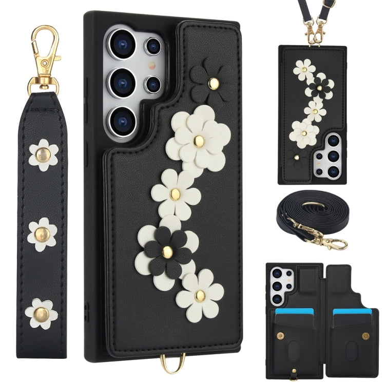 Crossbody Flower Pattern Leather Phone Case, For Samsung Galaxy S25+ 5G, For Samsung Galaxy S25 Ultra 5G, For Samsung Galaxy S24 Ultra 5G, For Samsung Galaxy S24+ 5G