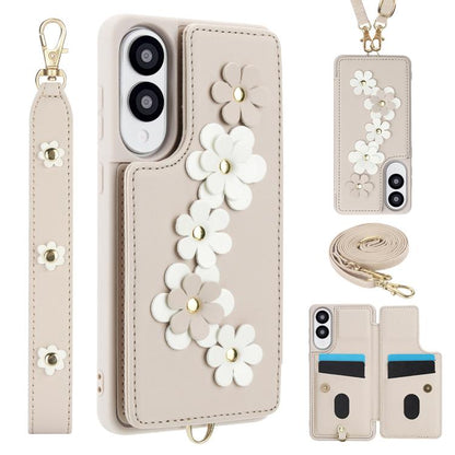 Crossbody Flower Pattern Leather Phone Case, For Samsung Galaxy S26+ 5G, For Samsung Galaxy S26 Ultra 5G, For Samsung Galaxy S26 5G, For Samsung Galaxy S25 Edge 5G
