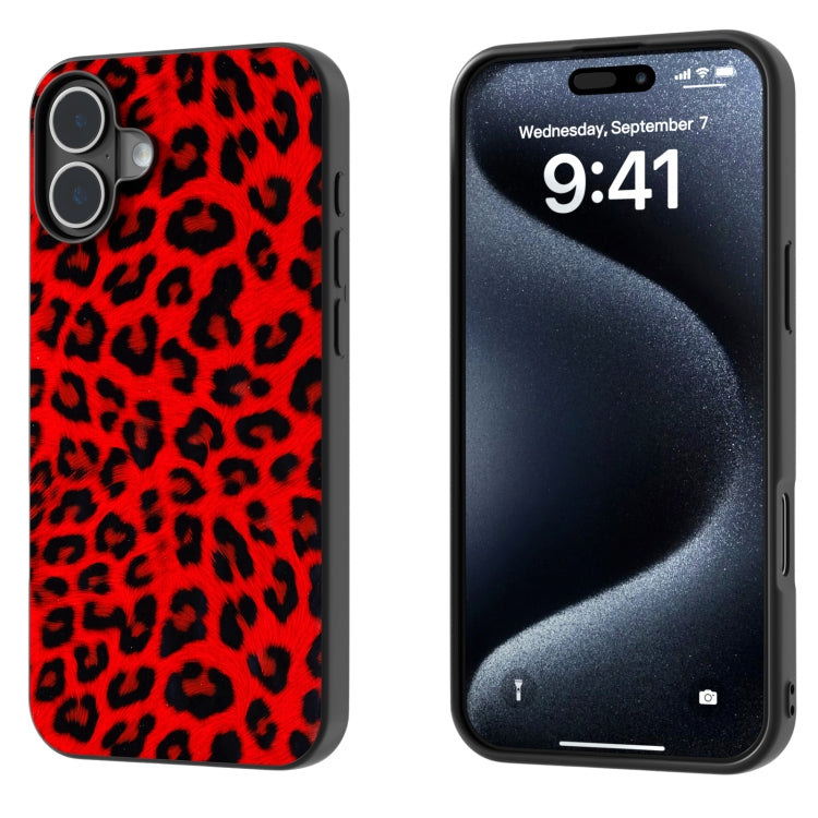 Black Frame Leopard Phone Case, For iPhone 16 Plus, For iPhone 16