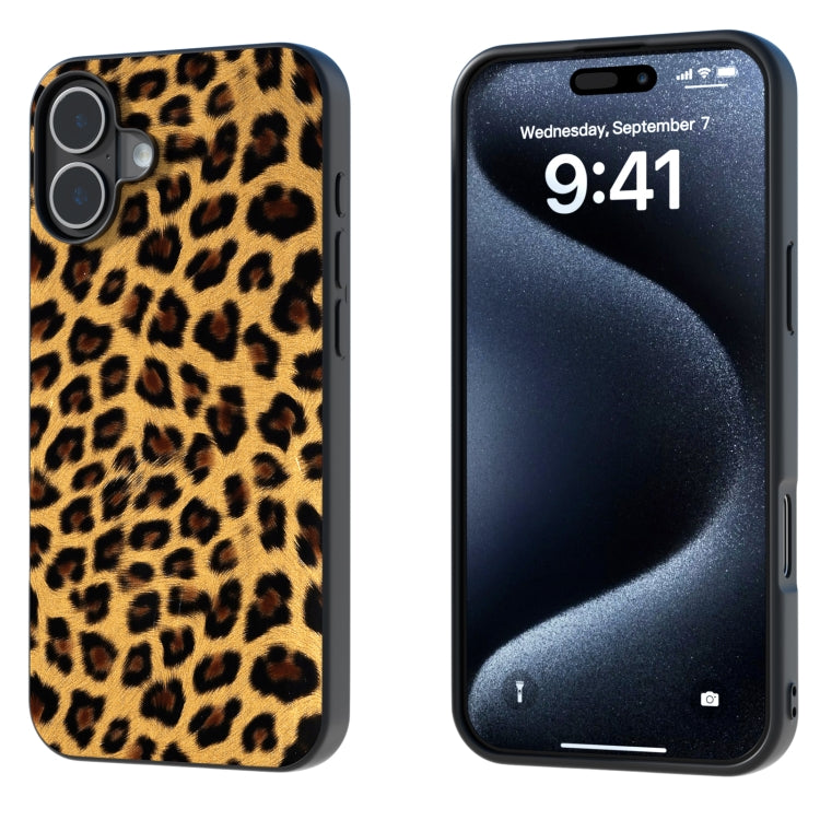 Black Frame Leopard Phone Case, For iPhone 16 Plus, For iPhone 16