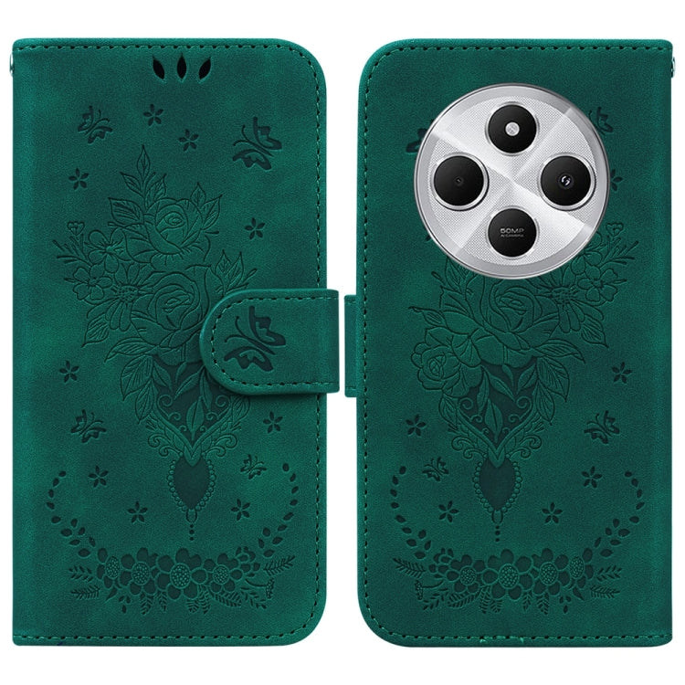 Butterfly Rose Embossed Leather Phone Case, For Redmi Note 14 4G 163.25mm, For Redmi Note 14 5G, For Redmi Note 14 Pro / Note 14 Pro+ 5G, For Redmi 14C 4G