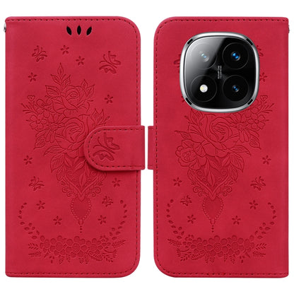 Butterfly Rose Embossed Leather Phone Case, For Redmi Note 14 4G 163.25mm, For Redmi Note 14 5G, For Redmi Note 14 Pro / Note 14 Pro+ 5G, For Redmi 14C 4G