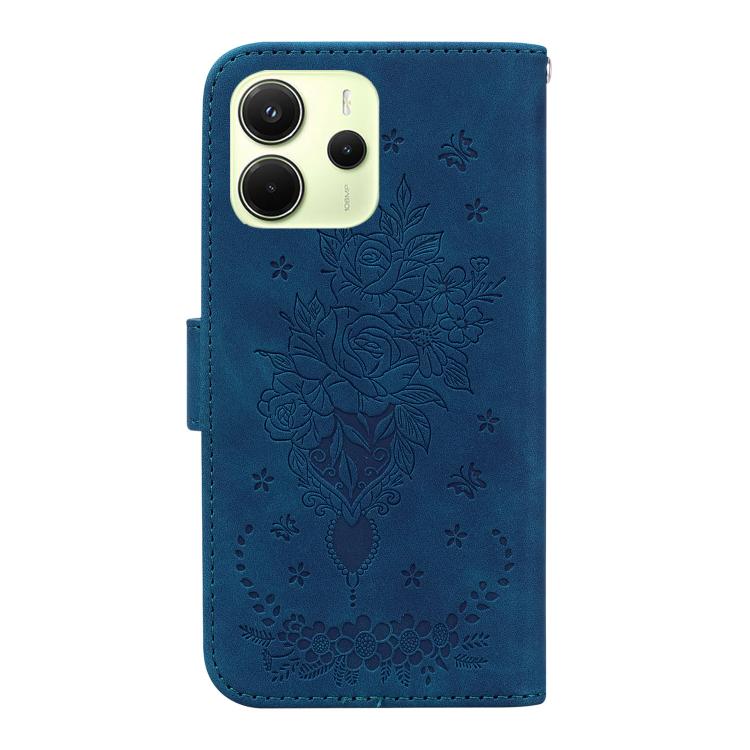 Butterfly Rose Embossed Leather Phone Case, For Redmi Note 14 4G 163.25mm, For Redmi Note 14 5G, For Redmi Note 14 Pro / Note 14 Pro+ 5G, For Redmi 14C 4G