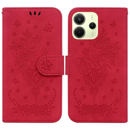 Butterfly Rose Embossed Leather Phone Case, For Redmi Note 14 4G 163.25mm, For Redmi Note 14 5G, For Redmi Note 14 Pro / Note 14 Pro+ 5G, For Redmi 14C 4G