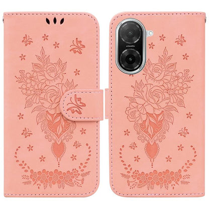 Butterfly Rose Embossed Leather Phone Case, For Redmi 15 5G Global / 15 4G SEA 169.5mm, For Redmi 15 5G / 4G EU 171mm, For Redmi A5 4G 173.3mm, For Redmi A5 4G 171.7mm