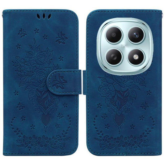 Butterfly Rose Embossed Leather Phone Case, For Redmi Note 15 4G / 5G Global 164mm / Poco M8 5G, For Redmi Note 15 Pro 4G Global 163.2mm, For Redmi Note 15 Pro 5G Global 163.6mm, For Redmi 15C 5G / 4G EU 173mm / Poco C85 5G
