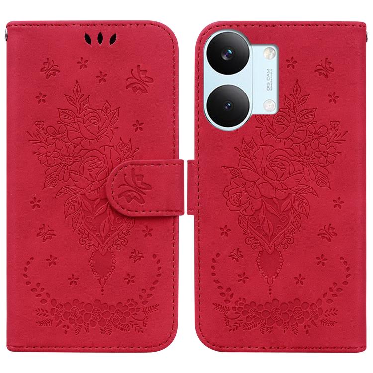Butterfly Rose Embossed Leather Phone Case, For Redmi A7 Pro 4G / 5G 171mm / Poco C85x 5G, For Redmi Turbo 5 Max 5G / Poco X8 Pro Max 5G, For Redmi Turbo 5 5G / Poco X8 Pro 5G, For Redmi Note 15 Pro+ 5G 163.3mm / Poco M8 Pro 5G