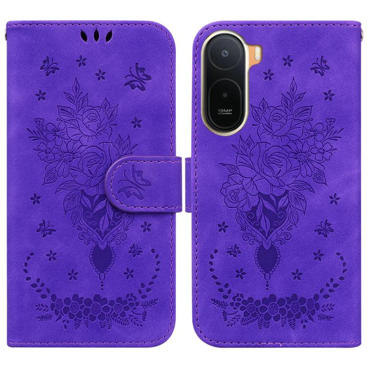 Butterfly Rose Embossed Leather Phone Case, For Redmi A7 Pro 4G / 5G 171mm / Poco C85x 5G, For Redmi Turbo 5 Max 5G / Poco X8 Pro Max 5G, For Redmi Turbo 5 5G / Poco X8 Pro 5G, For Redmi Note 15 Pro+ 5G 163.3mm / Poco M8 Pro 5G