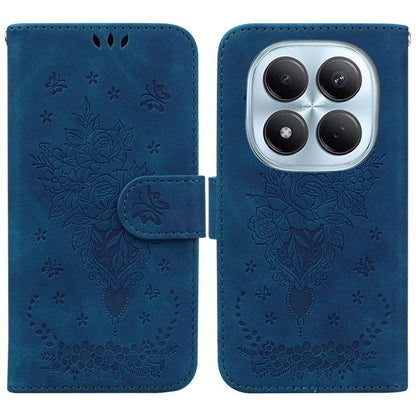 Butterfly Rose Embossed Leather Phone Case, For Redmi Note 15 4G / 5G Global 164mm / Poco M8 5G, For Redmi Note 15 Pro 4G Global 163.2mm, For Redmi Note 15 Pro 5G Global 163.6mm, For Redmi 15C 5G / 4G EU 173mm / Poco C85 5G