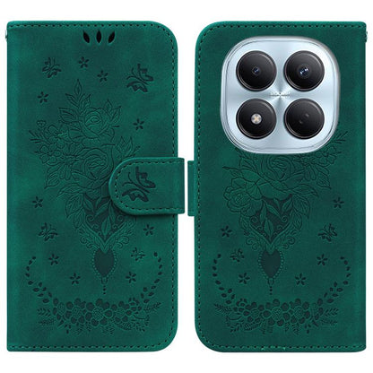 Butterfly Rose Embossed Leather Phone Case, For Redmi Note 15 4G / 5G Global 164mm / Poco M8 5G, For Redmi Note 15 Pro 4G Global 163.2mm, For Redmi Note 15 Pro 5G Global 163.6mm, For Redmi 15C 5G / 4G EU 173mm / Poco C85 5G
