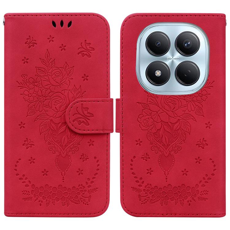 Butterfly Rose Embossed Leather Phone Case, For Redmi Note 15 4G / 5G Global 164mm / Poco M8 5G, For Redmi Note 15 Pro 4G Global 163.2mm, For Redmi Note 15 Pro 5G Global 163.6mm, For Redmi 15C 5G / 4G EU 173mm / Poco C85 5G