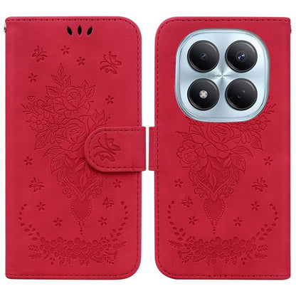 Butterfly Rose Embossed Leather Phone Case, For Redmi Note 15 4G / 5G Global 164mm / Poco M8 5G, For Redmi Note 15 Pro 4G Global 163.2mm, For Redmi Note 15 Pro 5G Global 163.6mm, For Redmi 15C 5G / 4G EU 173mm / Poco C85 5G