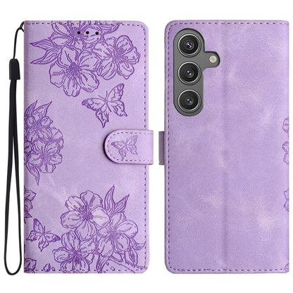 Cherry Blossom Butterfly Skin Feel Embossed PU Phone Case