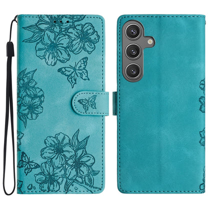 Cherry Blossom Butterfly Skin Feel Embossed PU Phone Case