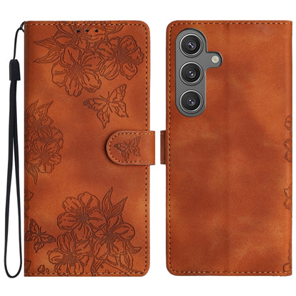 Cherry Blossom Butterfly Skin Feel Embossed PU Phone Case