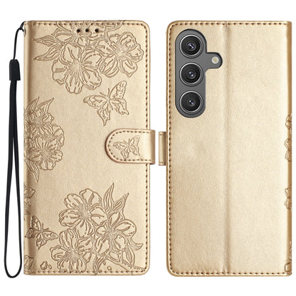 Cherry Blossom Butterfly Skin Feel Embossed PU Phone Case