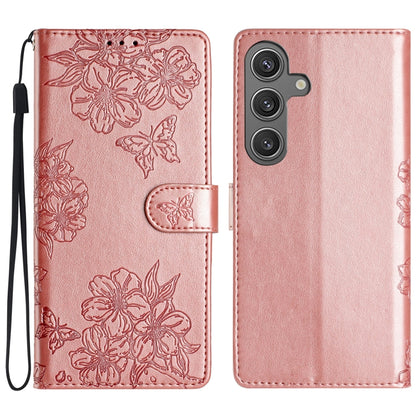 Cherry Blossom Butterfly Skin Feel Embossed PU Phone Case