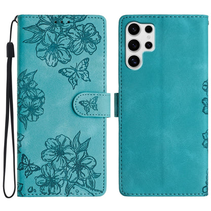 Cherry Blossom Butterfly Skin Feel Embossed PU Phone Case