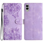 Cherry Blossom Butterfly Skin Feel Embossed PU Phone Case
