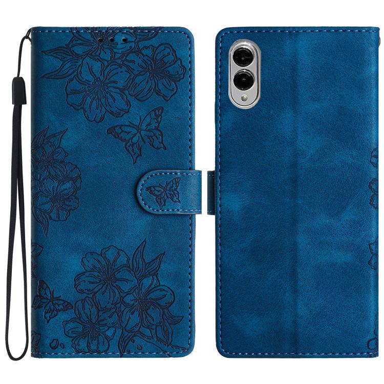 Cherry Blossom Butterfly Skin Feel Embossed PU Phone Case