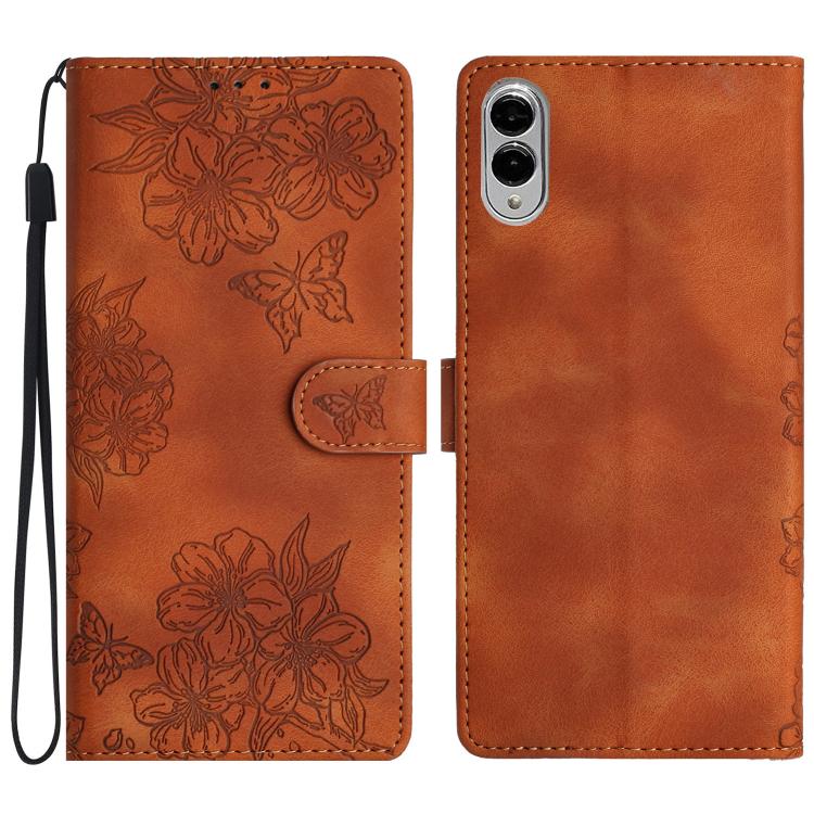 Cherry Blossom Butterfly Skin Feel Embossed PU Phone Case