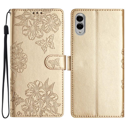 Cherry Blossom Butterfly Skin Feel Embossed PU Phone Case