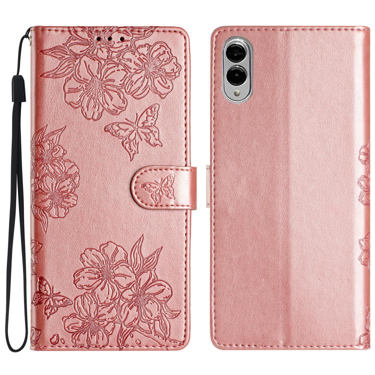 Cherry Blossom Butterfly Skin Feel Embossed PU Phone Case