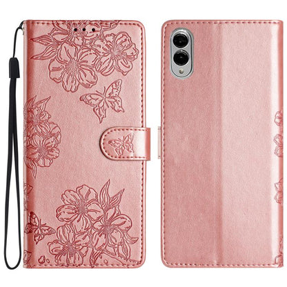 Cherry Blossom Butterfly Skin Feel Embossed PU Phone Case