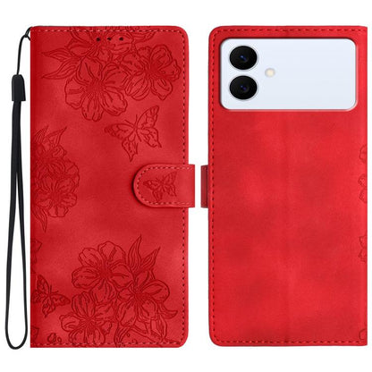 Cherry Blossom Butterfly Skin Feel Embossed PU Phone Case, For Samsung Galaxy S26 Edge 5G, For Samsung Galaxy S26 Ultra 5G, For Samsung Galaxy S26 5G